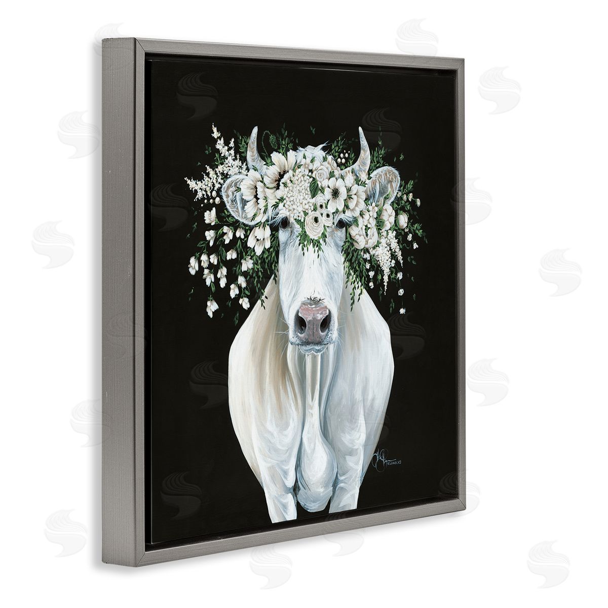 Hollihocks Art | White Cow with Flower Garland