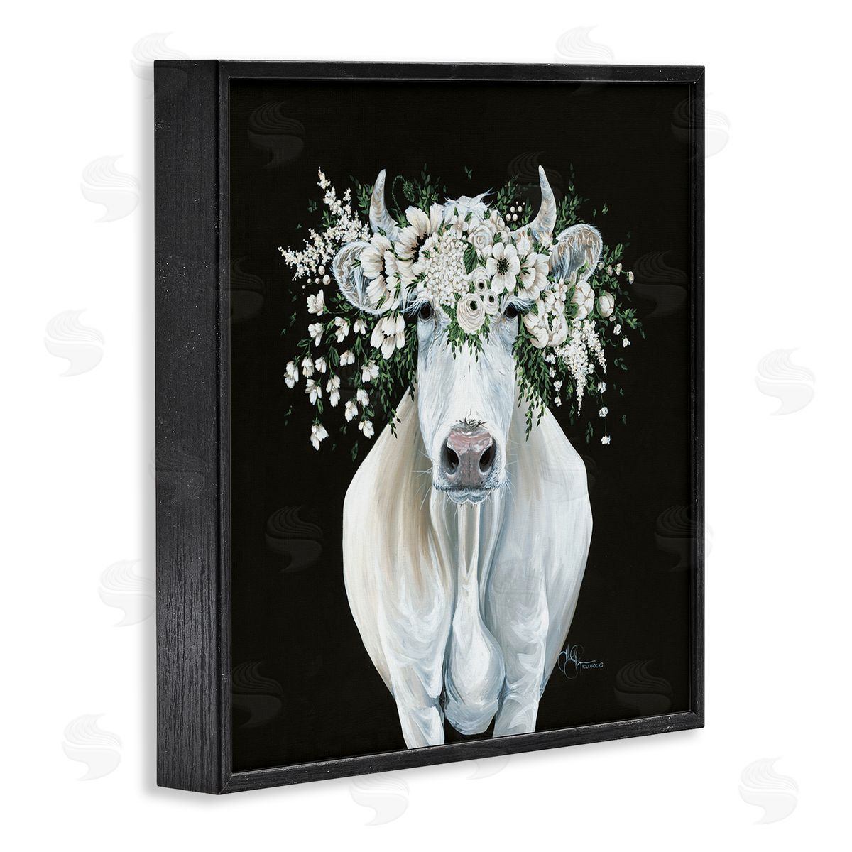 Hollihocks Art | White Cow with Flower Garland
