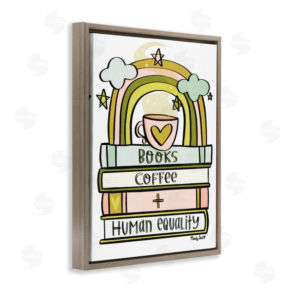 Books Coffee & Human Equality Brown Floating Frame Canvas Wall Art, Home Decor by Mandy Ford Art + Illustration