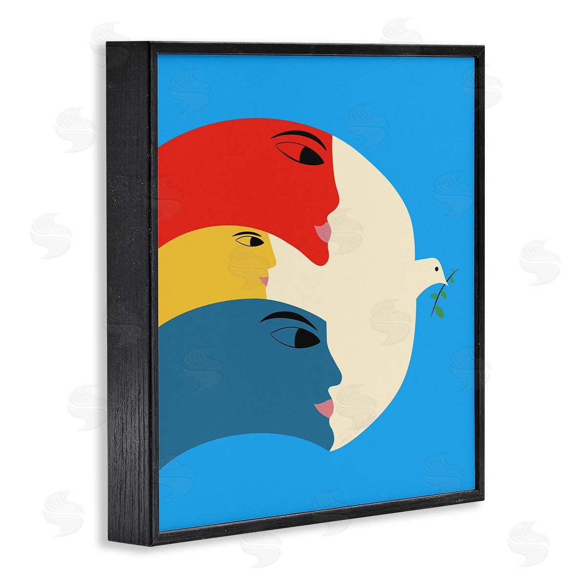 Peaceful Dove with Faces Black Frame Print Wall Art, Home Decor by Carrie Cantwell