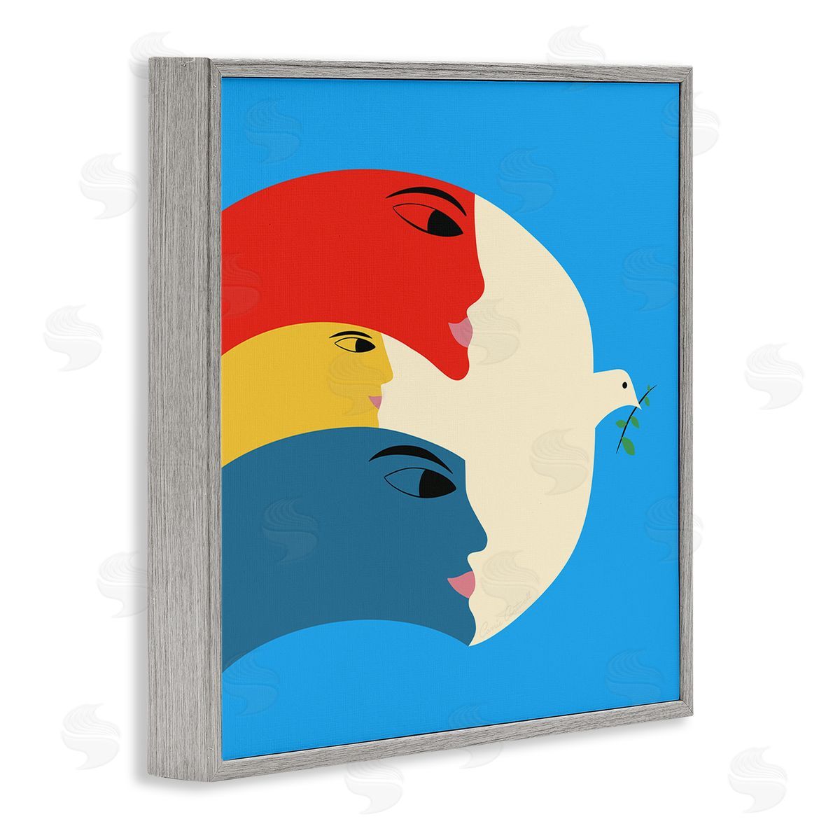 Peaceful Dove with Faces Grey Frame Print Wall Art, Home Decor by Carrie Cantwell