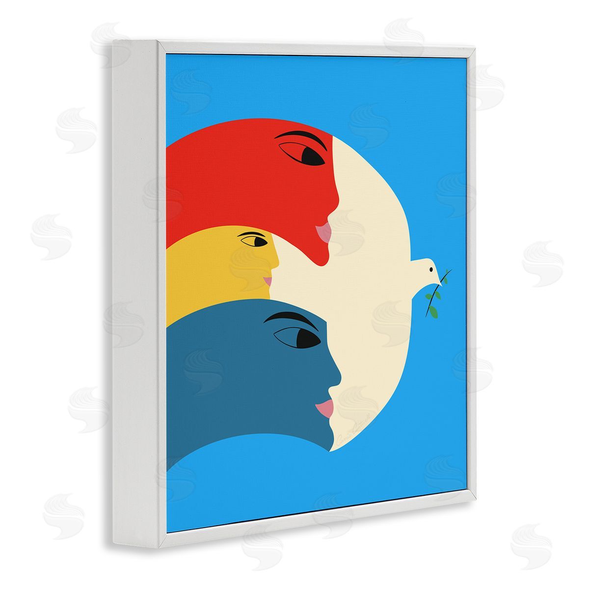Peaceful Dove with Faces White Frame Print Wall Art, Home Decor by Carrie Cantwell