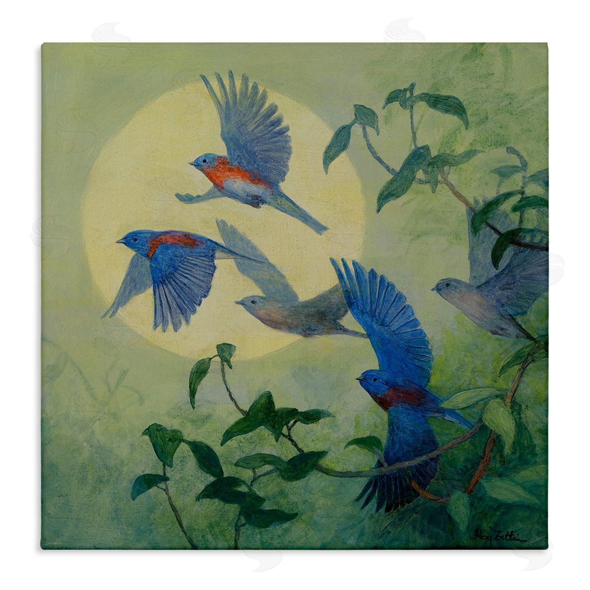 Floy Zittin | Bluebird Flock over Moon
