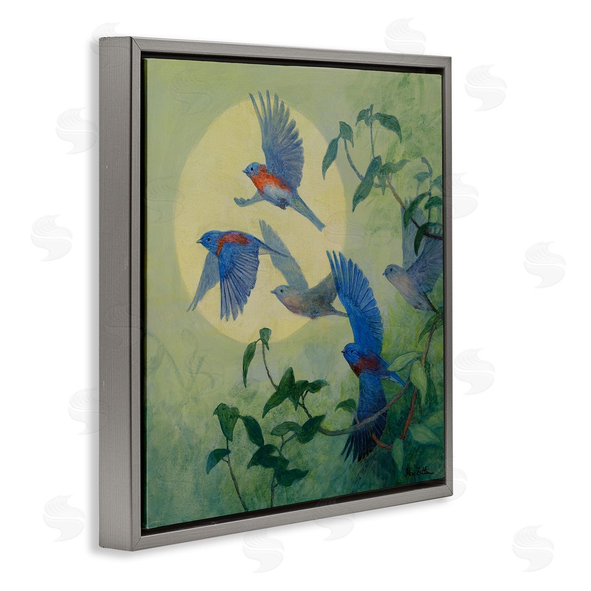Floy Zittin | Bluebird Flock over Moon