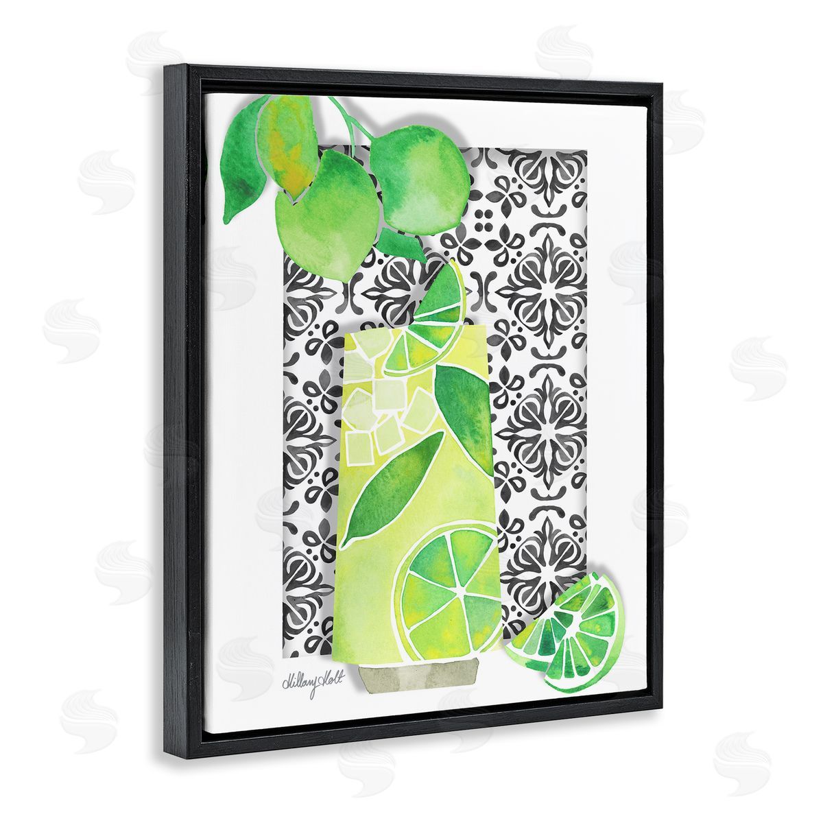 Mediterranean Mojito Drink Black Floating Frame Canvas Wall Art, Home Decor by Hillary Holt