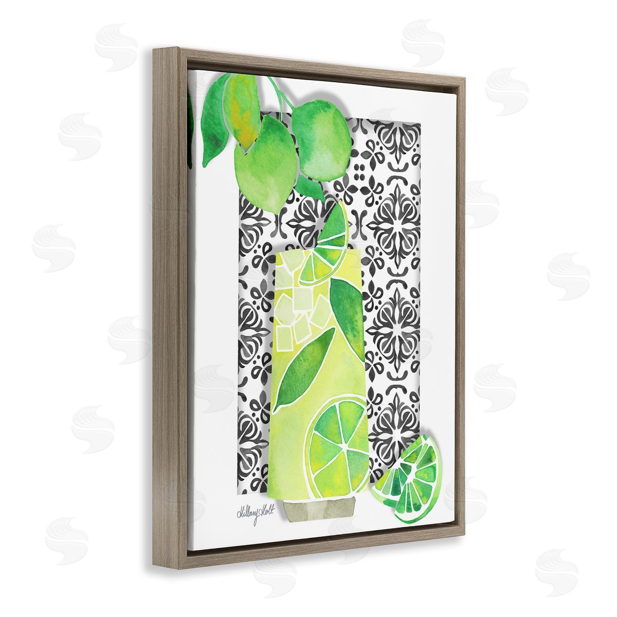 Mediterranean Mojito Drink Brown Floating Frame Canvas Wall Art, Home Decor by Hillary Holt