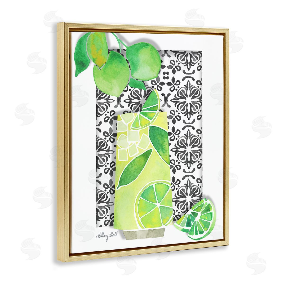 Mediterranean Mojito Drink Gold Floating Frame Canvas Wall Art, Home Decor by Hillary Holt