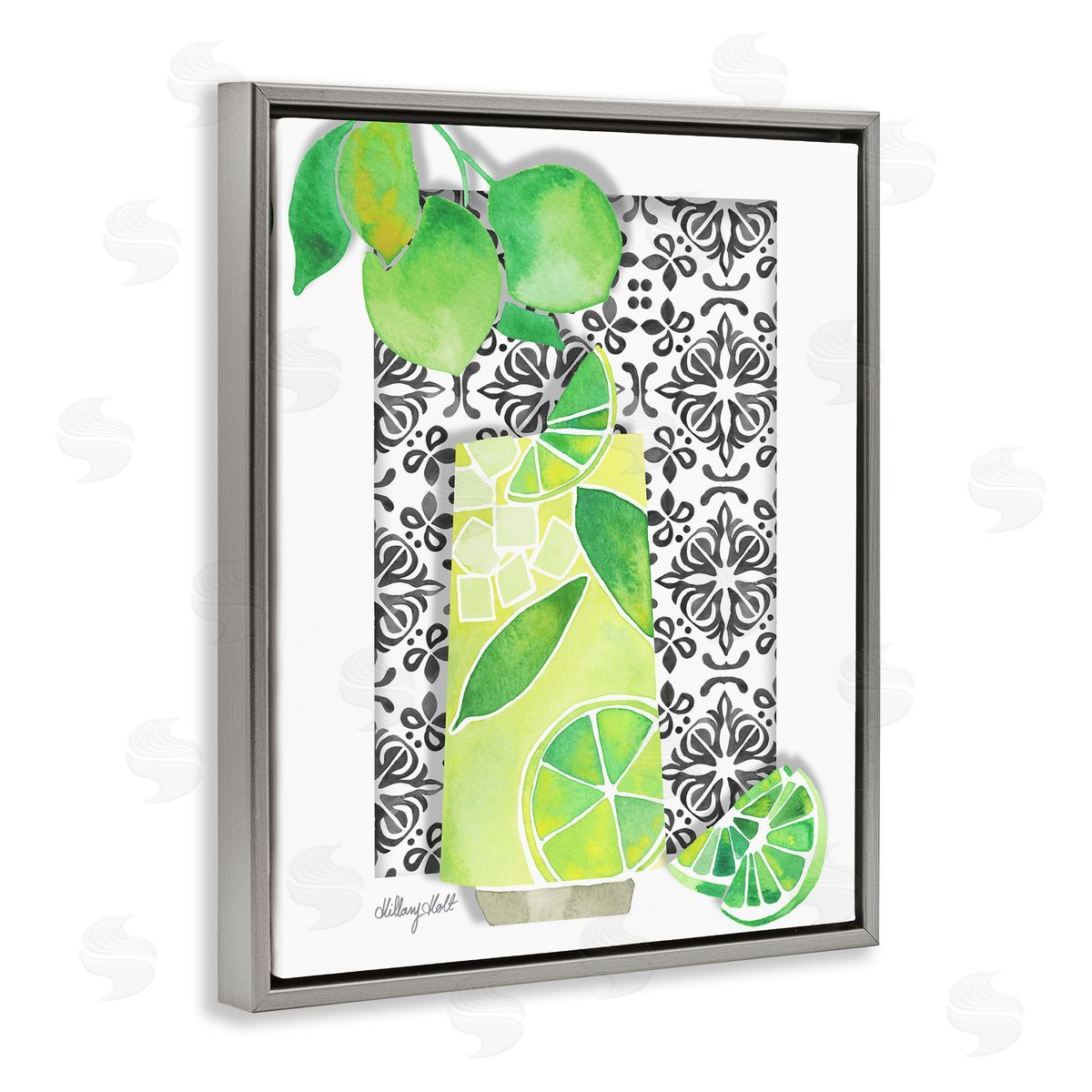 Mediterranean Mojito Drink Grey Floating Frame Canvas Wall Art, Home Decor by Hillary Holt