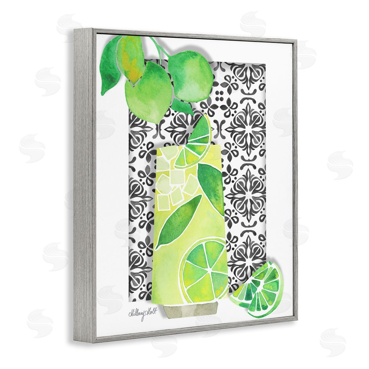 Mediterranean Mojito Drink Grey Frame Print Wall Art, Home Decor by Hillary Holt