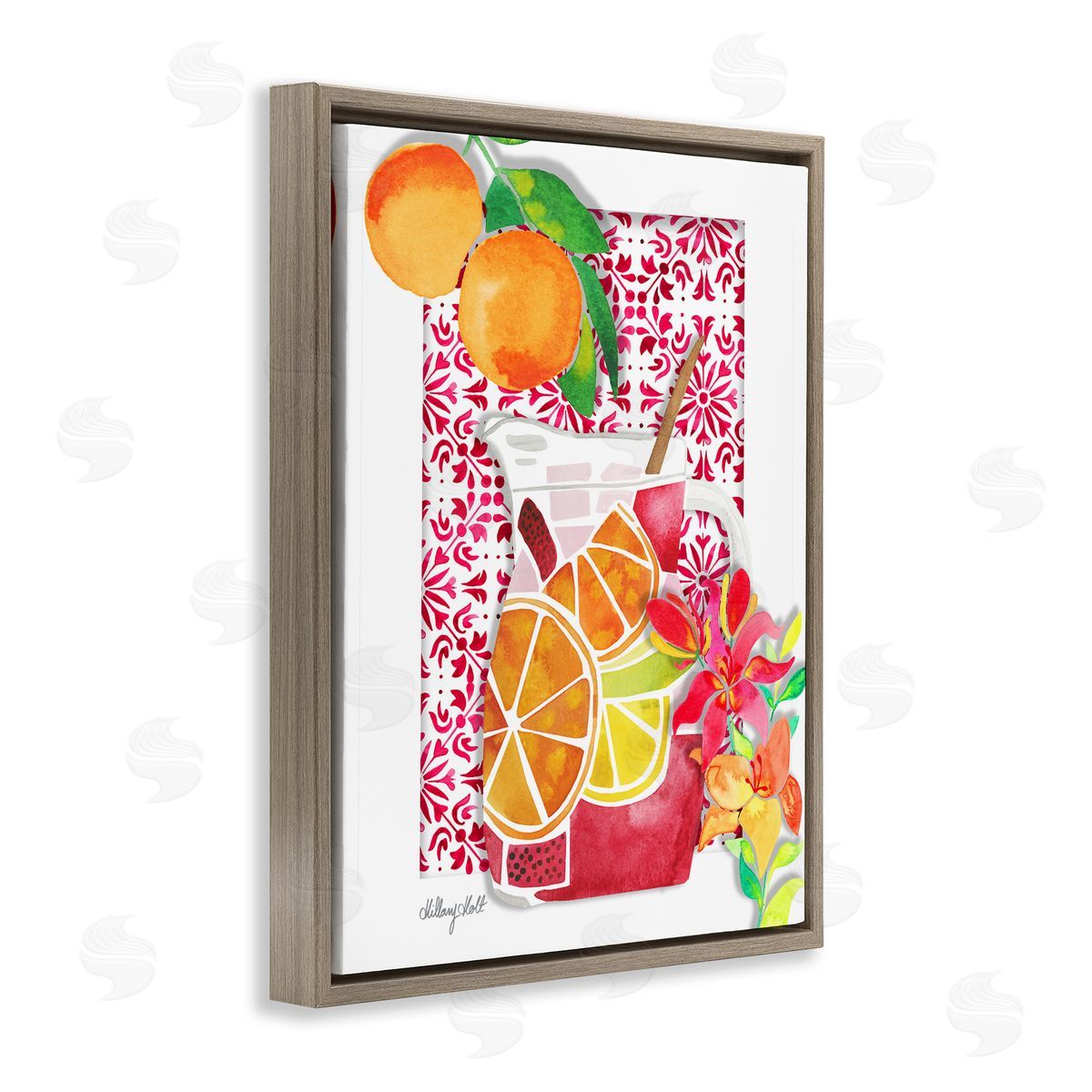 Mediterranean Sangria Drink Brown Floating Frame Canvas Wall Art, Home Decor by Hillary Holt