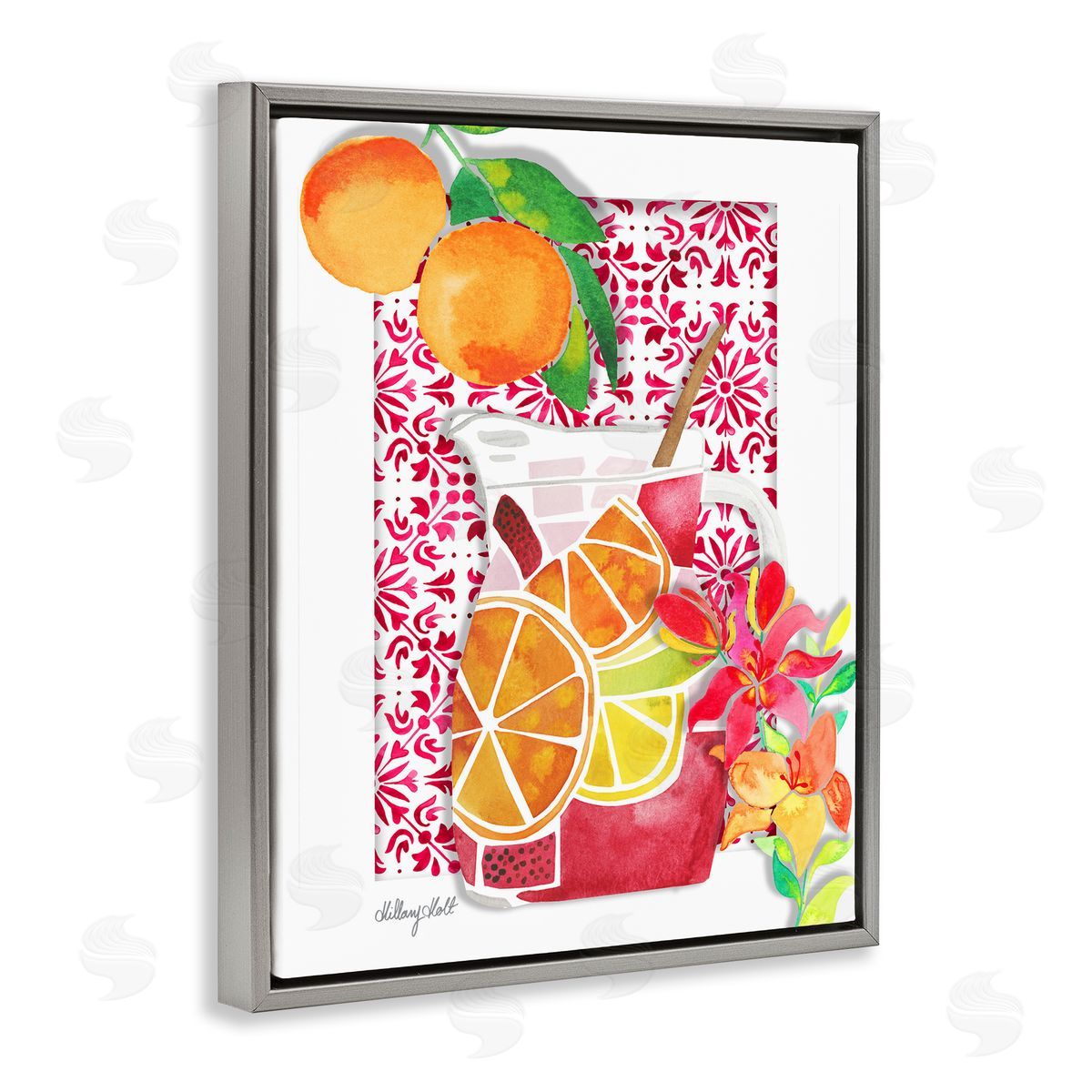 Mediterranean Sangria Drink Grey Floating Frame Canvas Wall Art, Home Decor by Hillary Holt