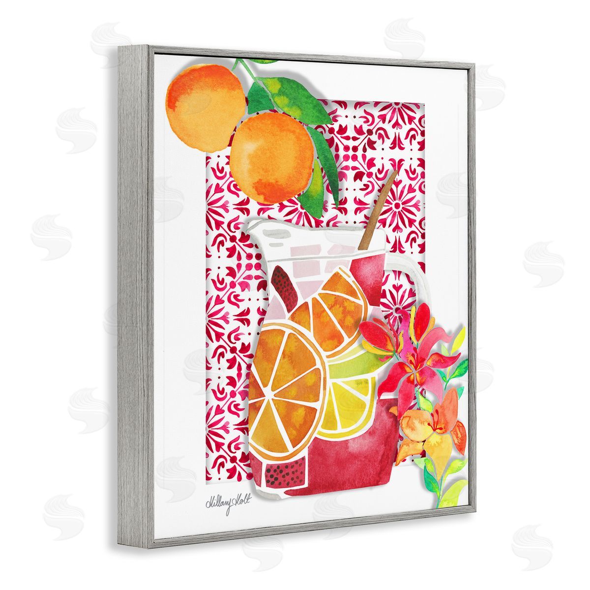 Mediterranean Sangria Drink Grey Frame Print Wall Art, Home Decor by Hillary Holt