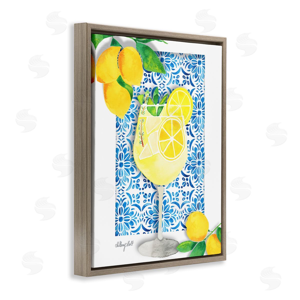 Mediterranean Limoncello Drink Brown Floating Frame Canvas Wall Art, Home Decor by Hillary Holt