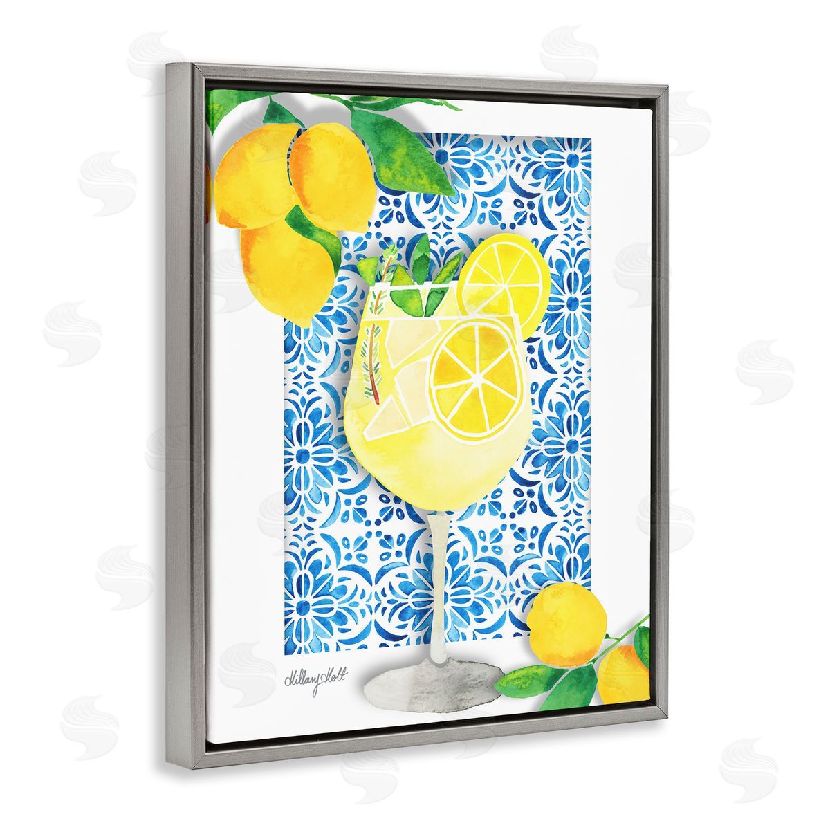 Mediterranean Limoncello Drink Grey Floating Frame Canvas Wall Art, Home Decor by Hillary Holt