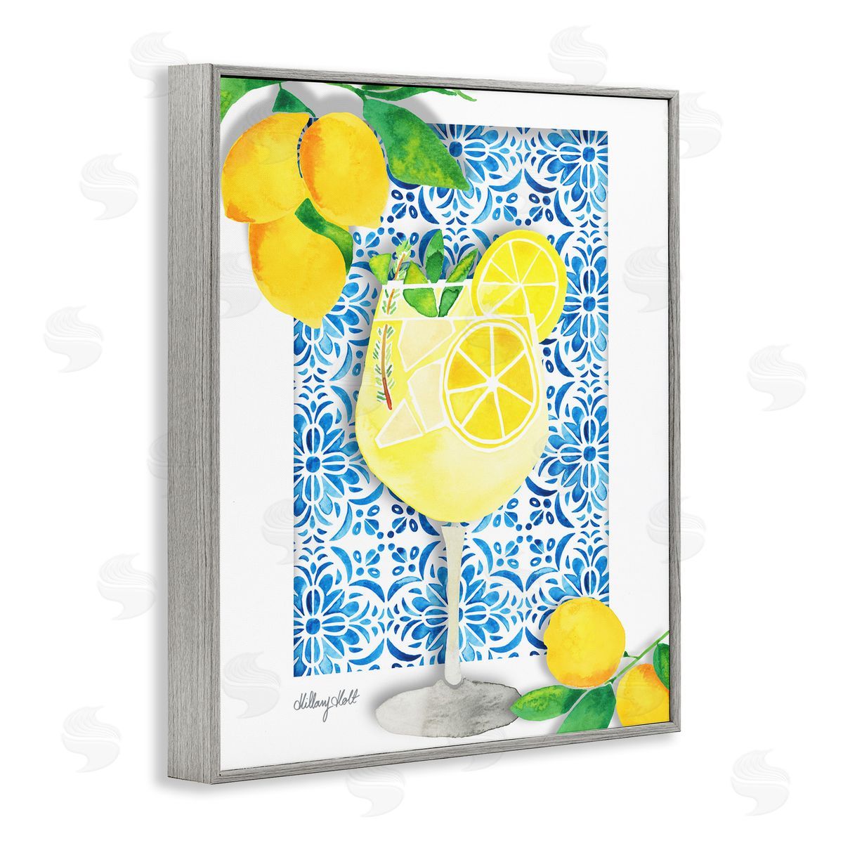 Mediterranean Limoncello Drink Grey Frame Print Wall Art, Home Decor by Hillary Holt