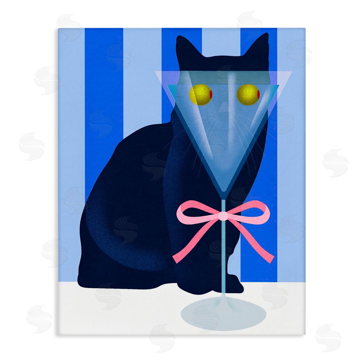 Lil' Rue Funny Cat Martini on Stripes Canvas Wall Art Print