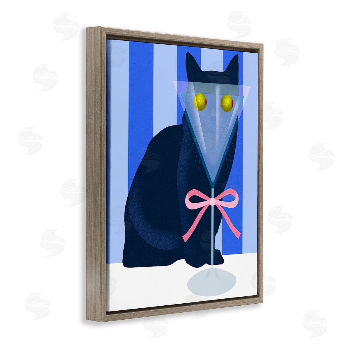 Lil' Rue Funny Cat Martini on Stripes Canvas Wall Art Print