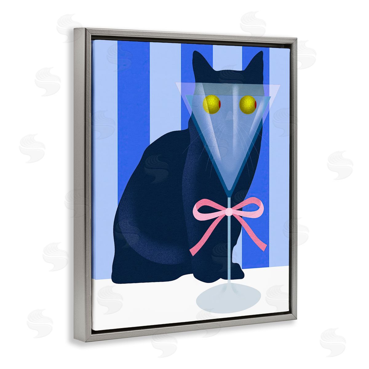 Lil' Rue Funny Cat Martini on Stripes Canvas Wall Art Print
