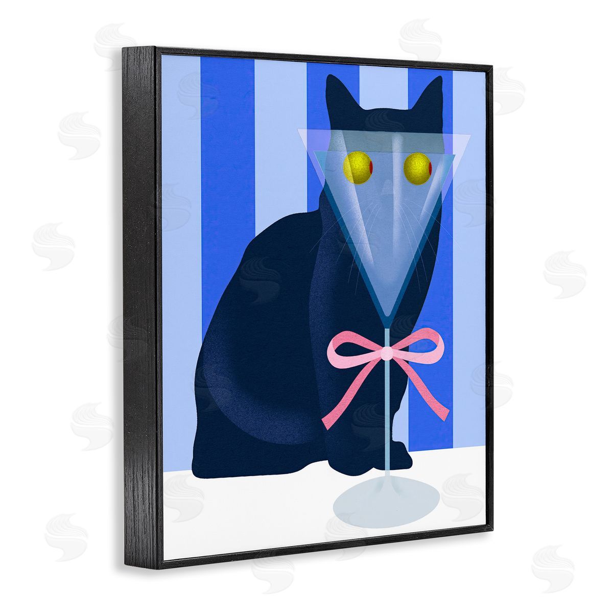 Lil' Rue Funny Cat Martini on Stripes Canvas Wall Art Print