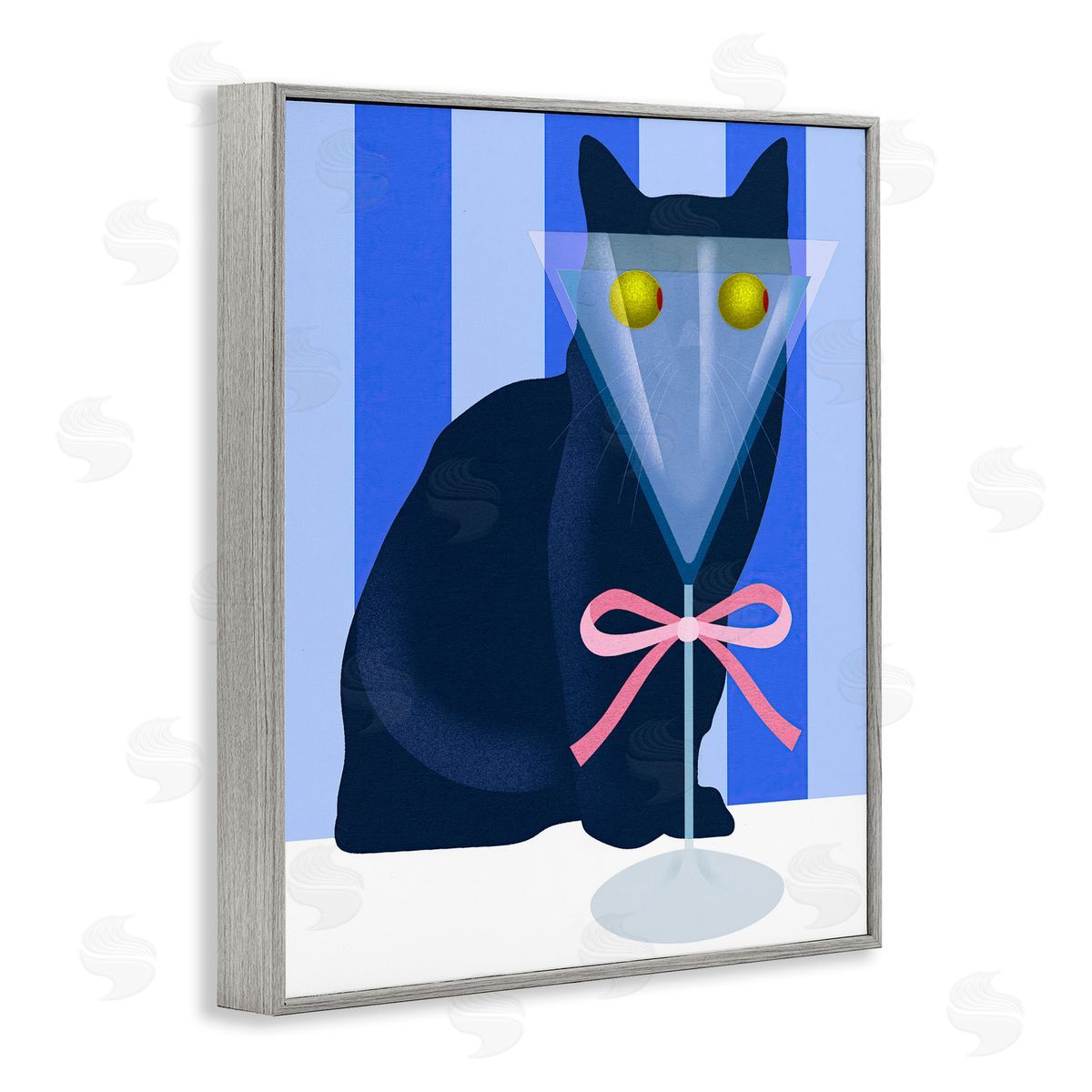 Lil' Rue Funny Cat Martini on Stripes Canvas Wall Art Print