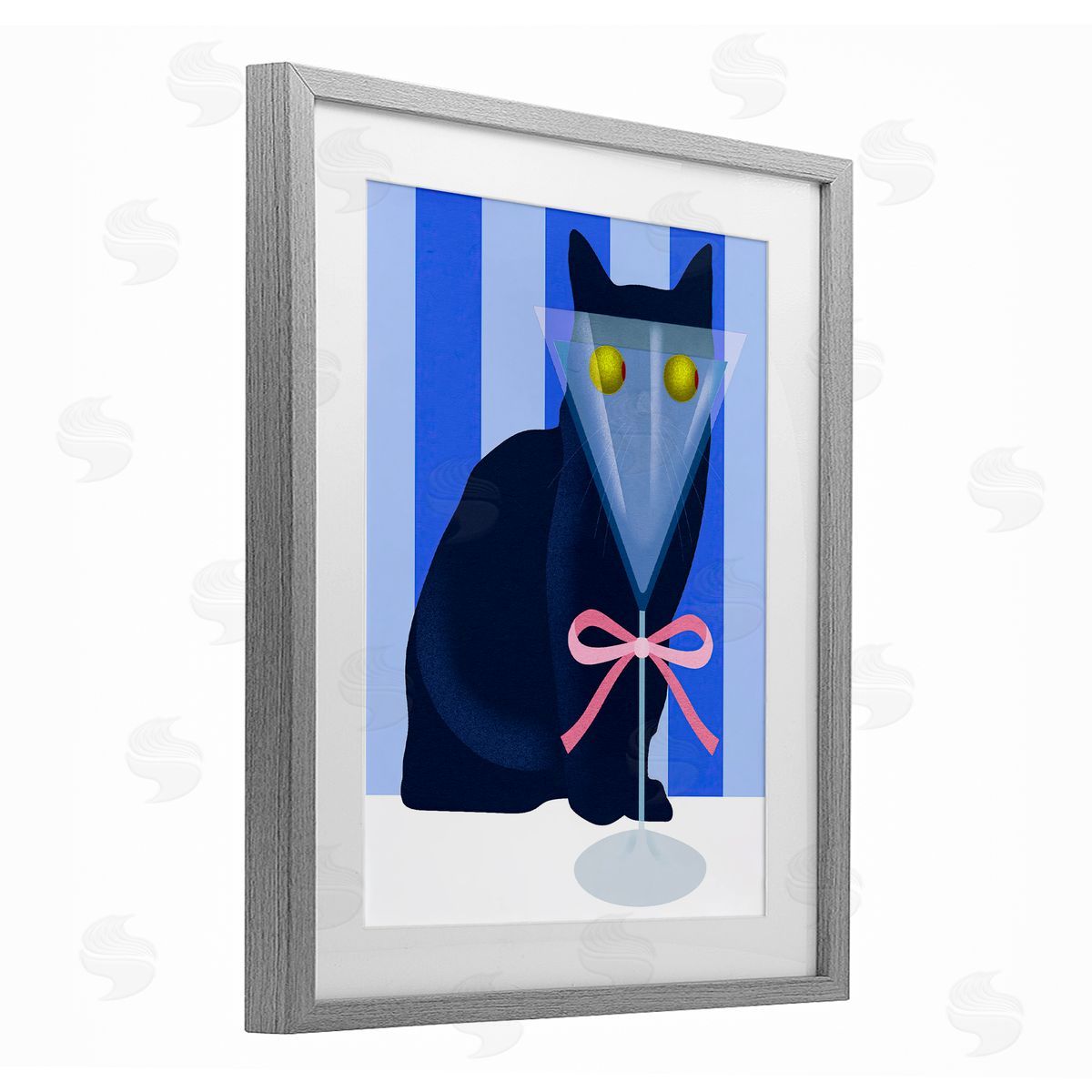 Lil' Rue Funny Cat Martini on Stripes Canvas Wall Art Print