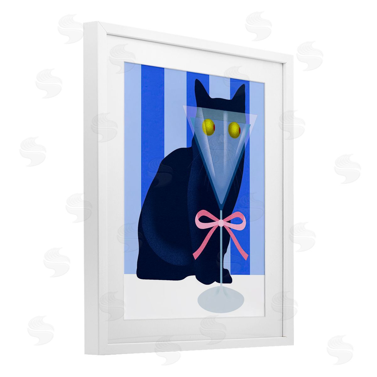 Lil' Rue Funny Cat Martini on Stripes Canvas Wall Art Print