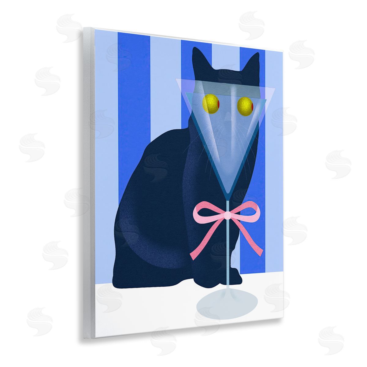 Lil' Rue Funny Cat Martini on Stripes Canvas Wall Art Print