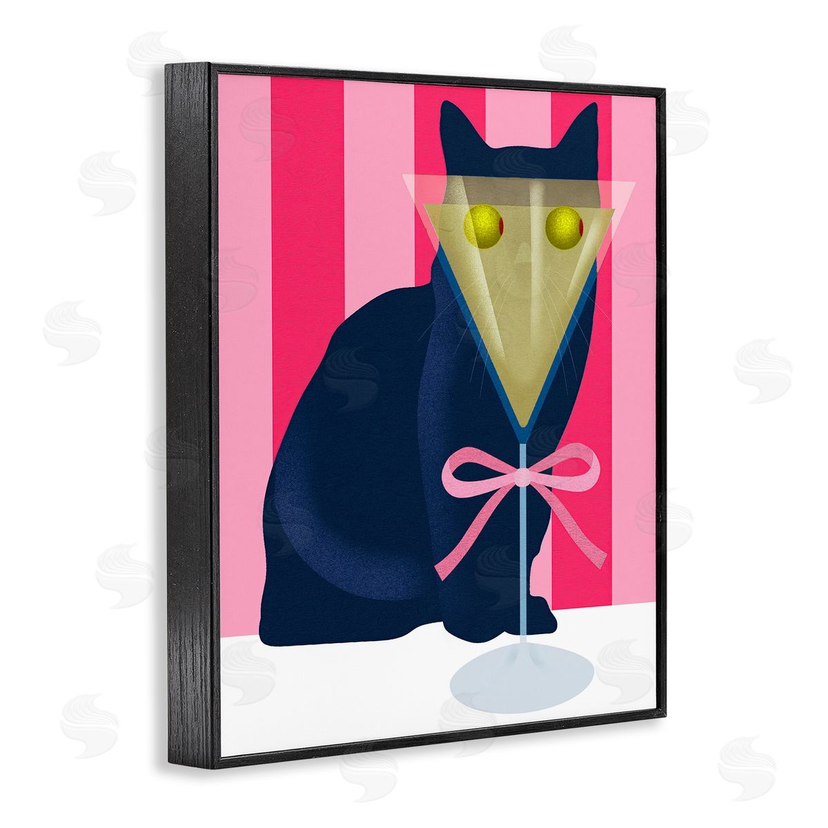 Lil' Rue Cat & Martini on Stripes Canvas Wall Art Print