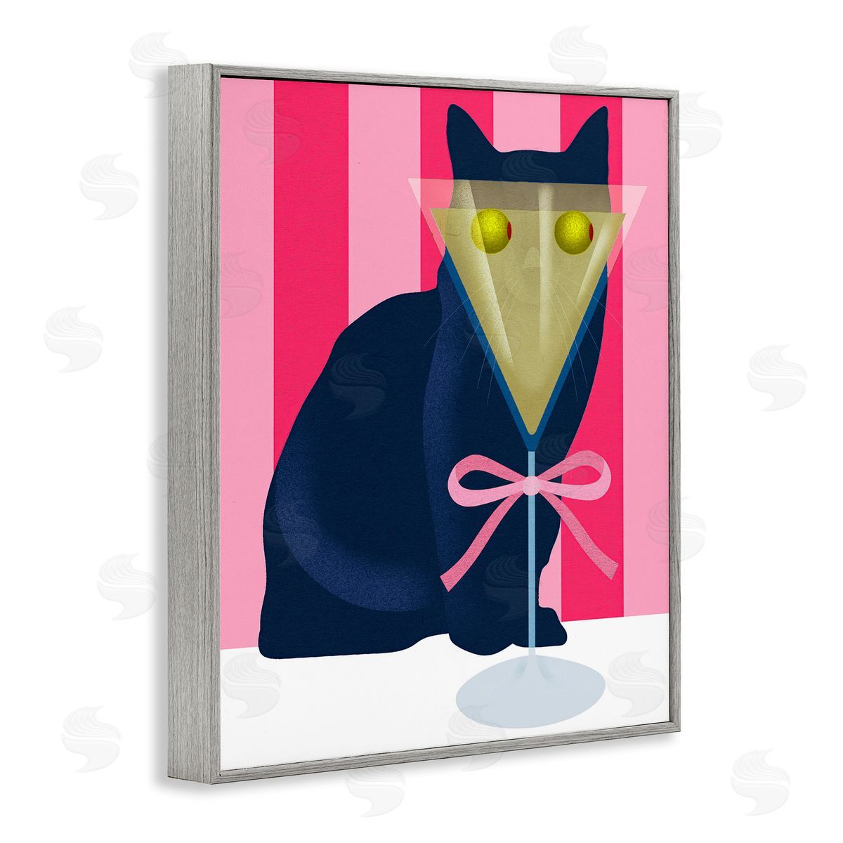 Lil' Rue Cat & Martini on Stripes Canvas Wall Art Print