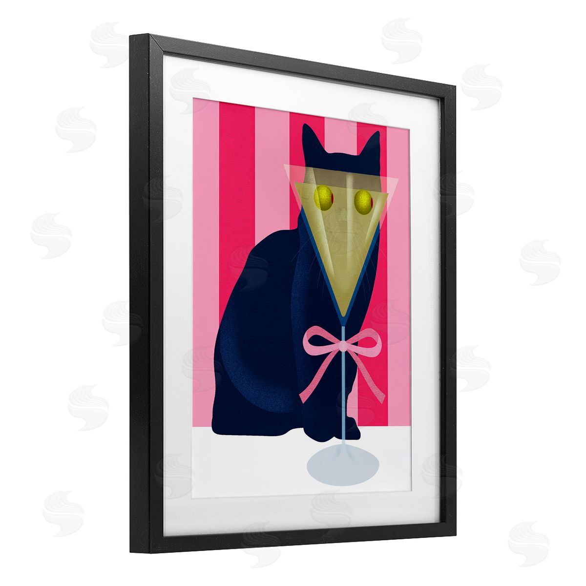 Lil' Rue Cat & Martini on Stripes Canvas Wall Art Print