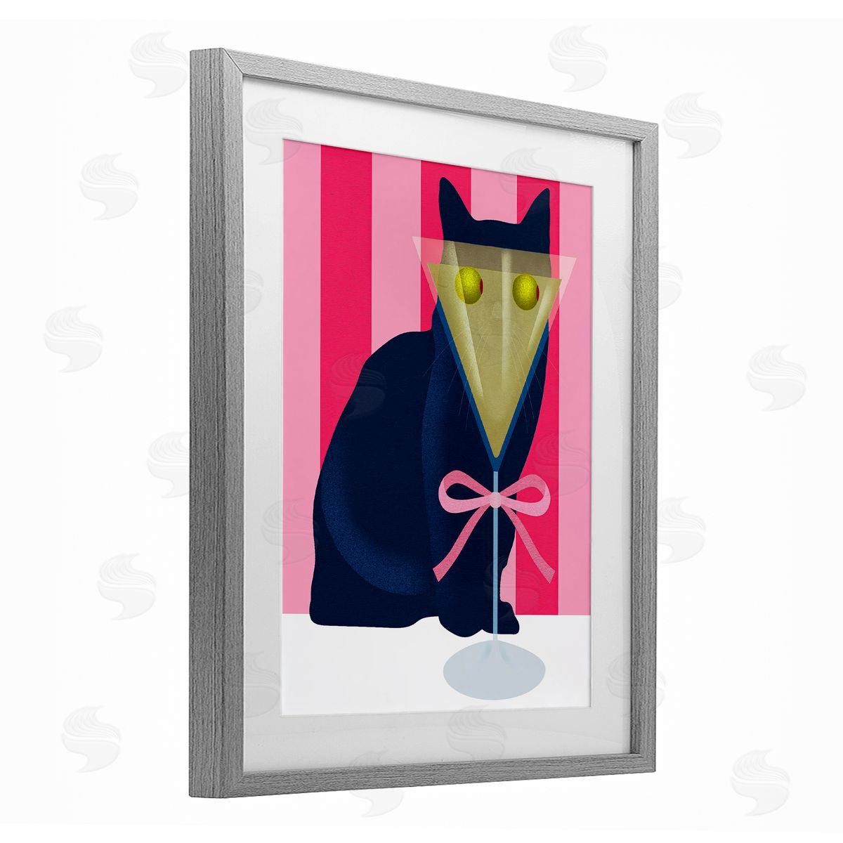 Lil' Rue Cat & Martini on Stripes Canvas Wall Art Print