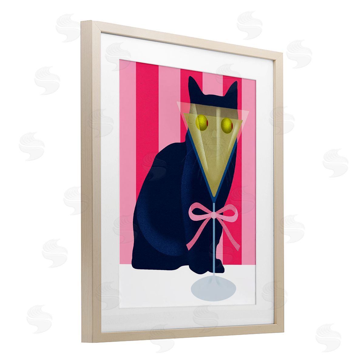 Lil' Rue Cat & Martini on Stripes Canvas Wall Art Print