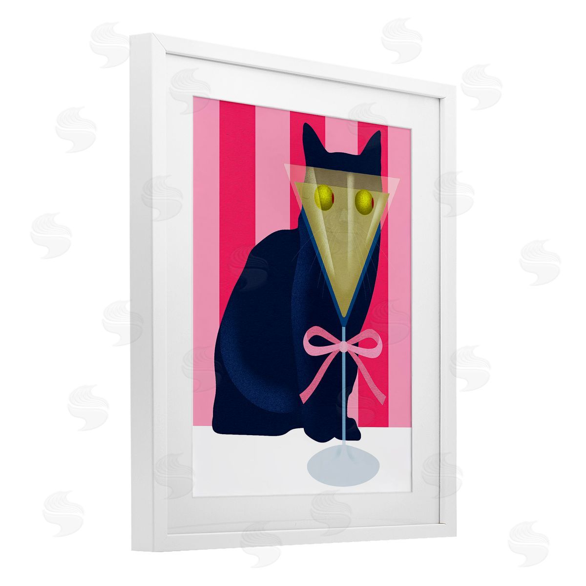 Lil' Rue Cat & Martini on Stripes Canvas Wall Art Print