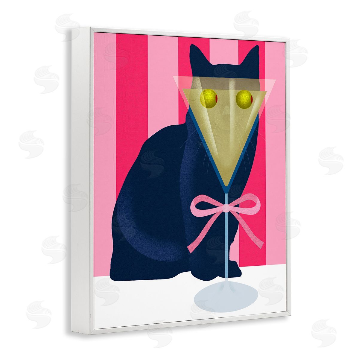 Lil' Rue Cat & Martini on Stripes Canvas Wall Art Print