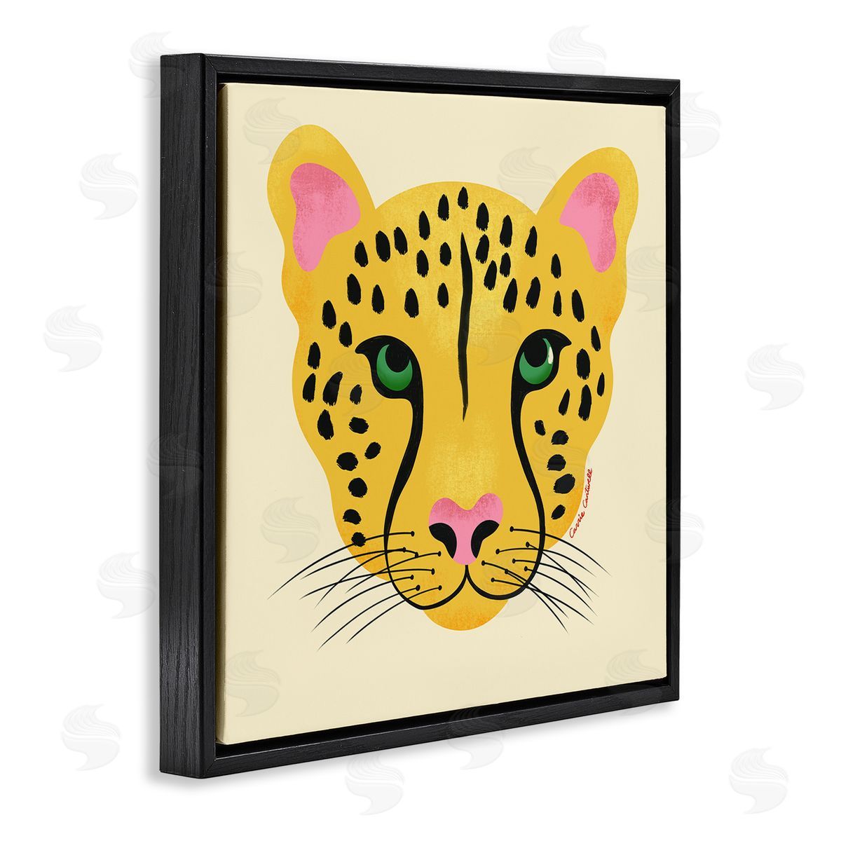 Modern Wild Cheetah Face Black Floating Frame Canvas Wall Art, Home Decor by Carrie Cantwell