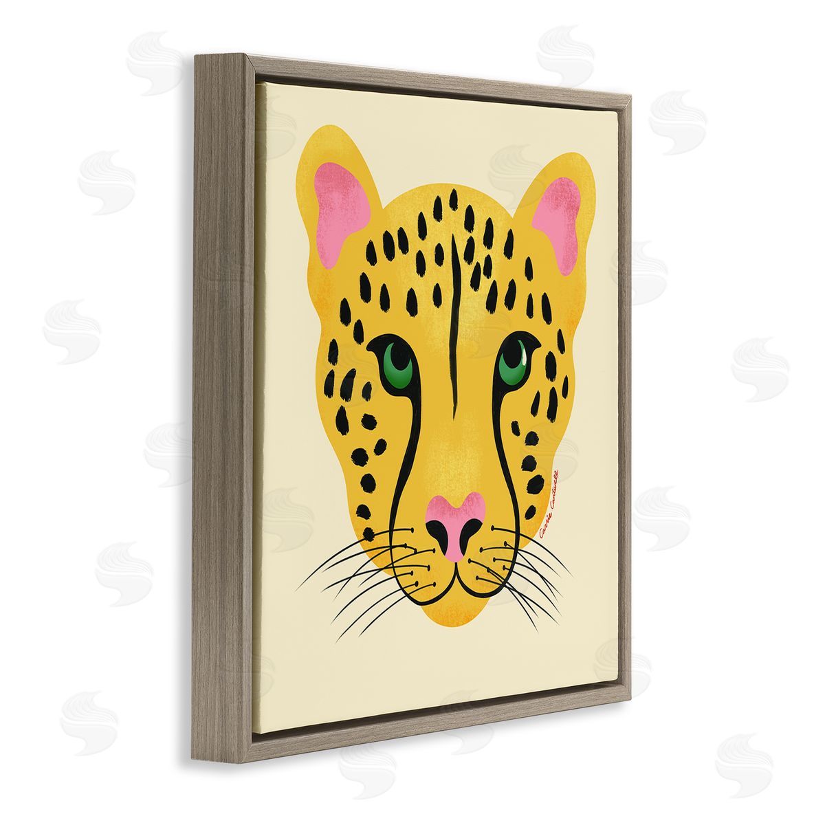 Modern Wild Cheetah Face Brown Floating Frame Canvas Wall Art, Home Decor by Carrie Cantwell
