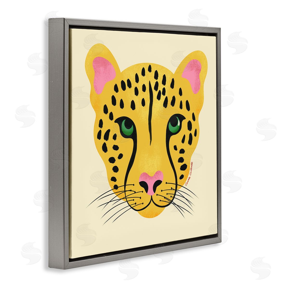 Modern Wild Cheetah Face Grey Floating Frame Canvas Wall Art, Home Decor by Carrie Cantwell