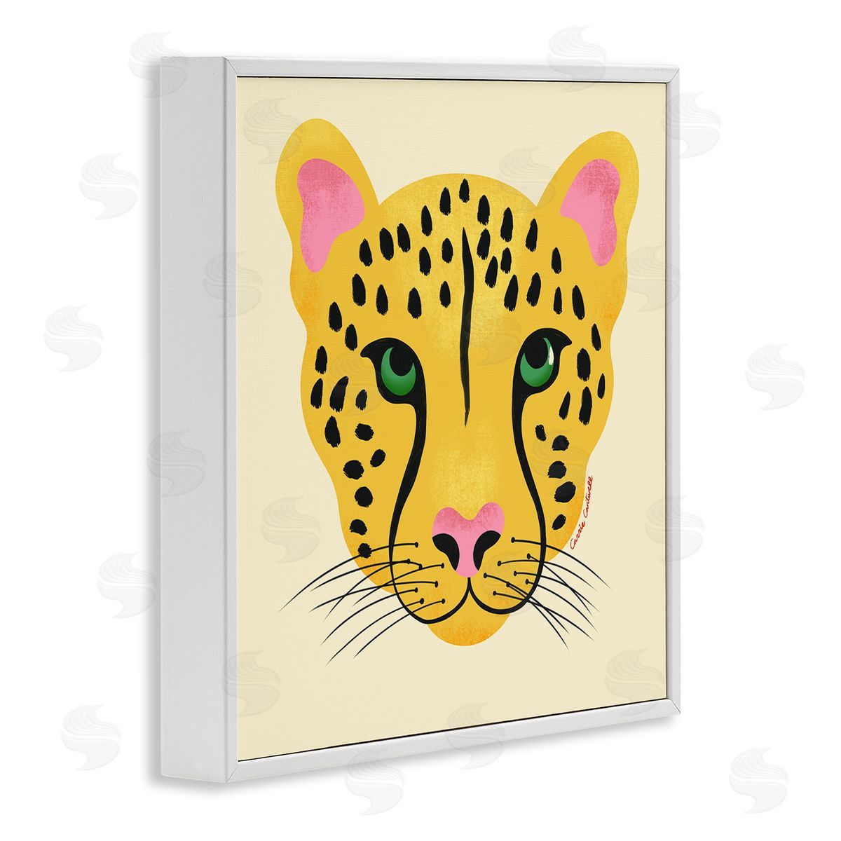 Modern Wild Cheetah Face White Frame Print Wall Art, Home Decor by Carrie Cantwell