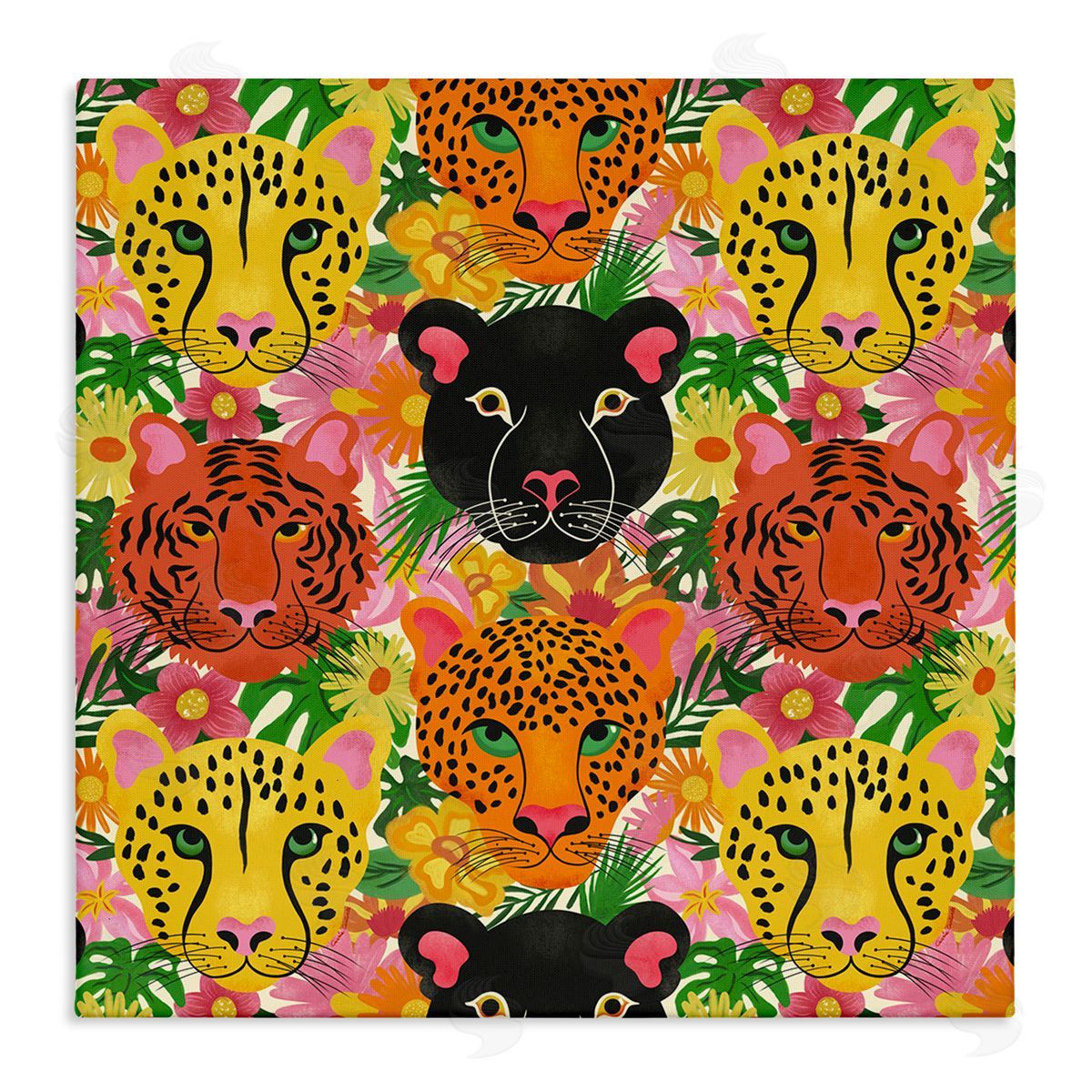 Jungle Cats Wildlife Pattern Canvas Wall Art, Home Decor by Carrie Cantwell