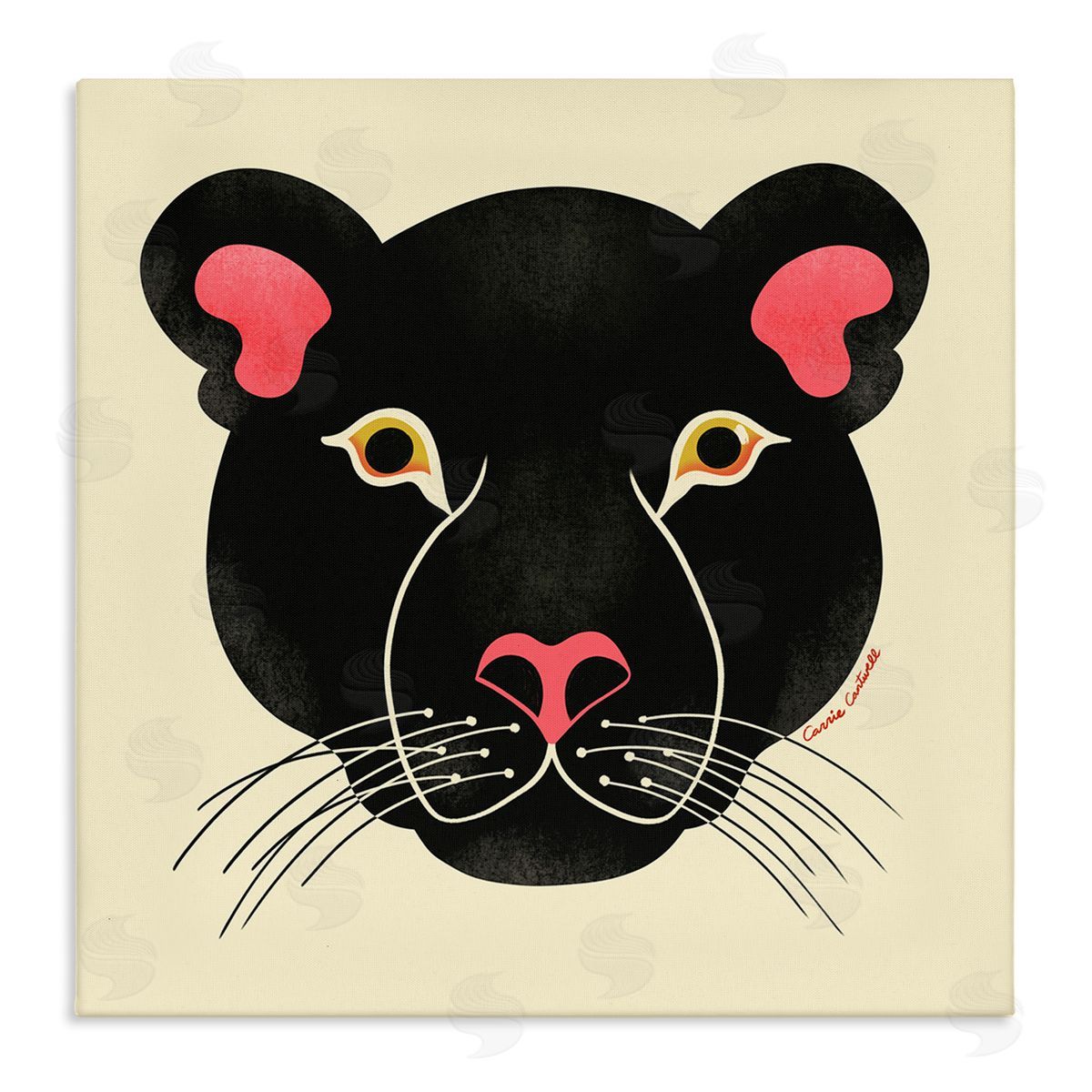 Minimal Wild Panther Face Canvas Wall Art, Home Decor by Carrie Cantwell