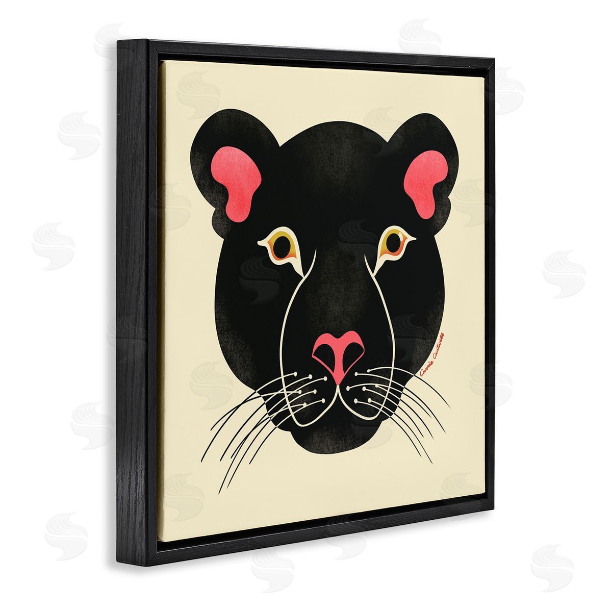 Minimal Wild Panther Face Black Floating Frame Canvas Wall Art, Home Decor by Carrie Cantwell