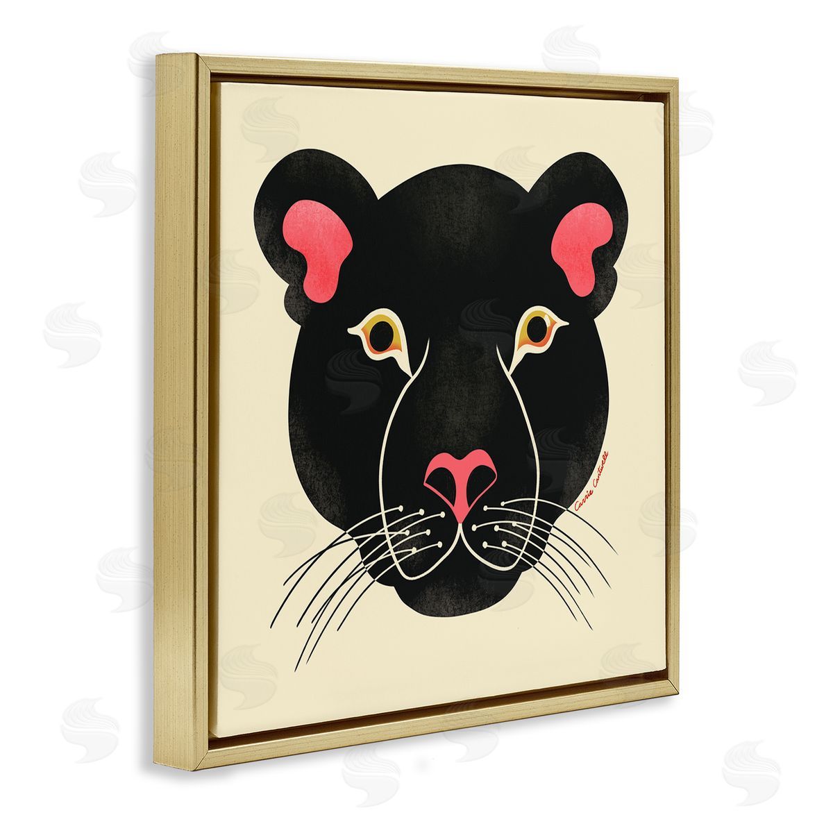 Minimal Wild Panther Face Gold Floating Frame Canvas Wall Art, Home Decor by Carrie Cantwell