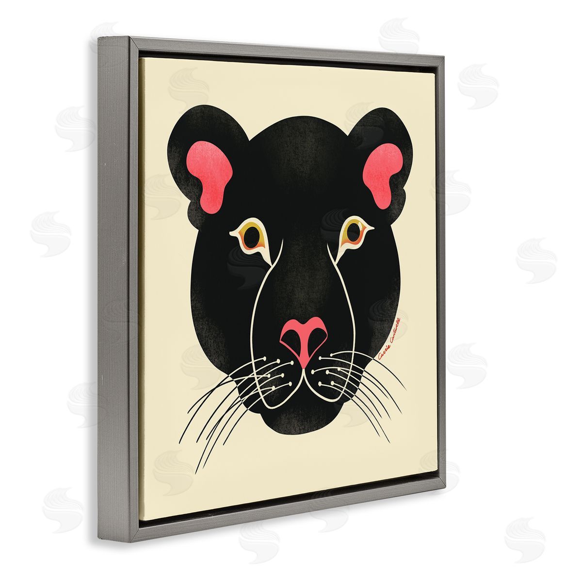 Minimal Wild Panther Face Grey Floating Frame Canvas Wall Art, Home Decor by Carrie Cantwell