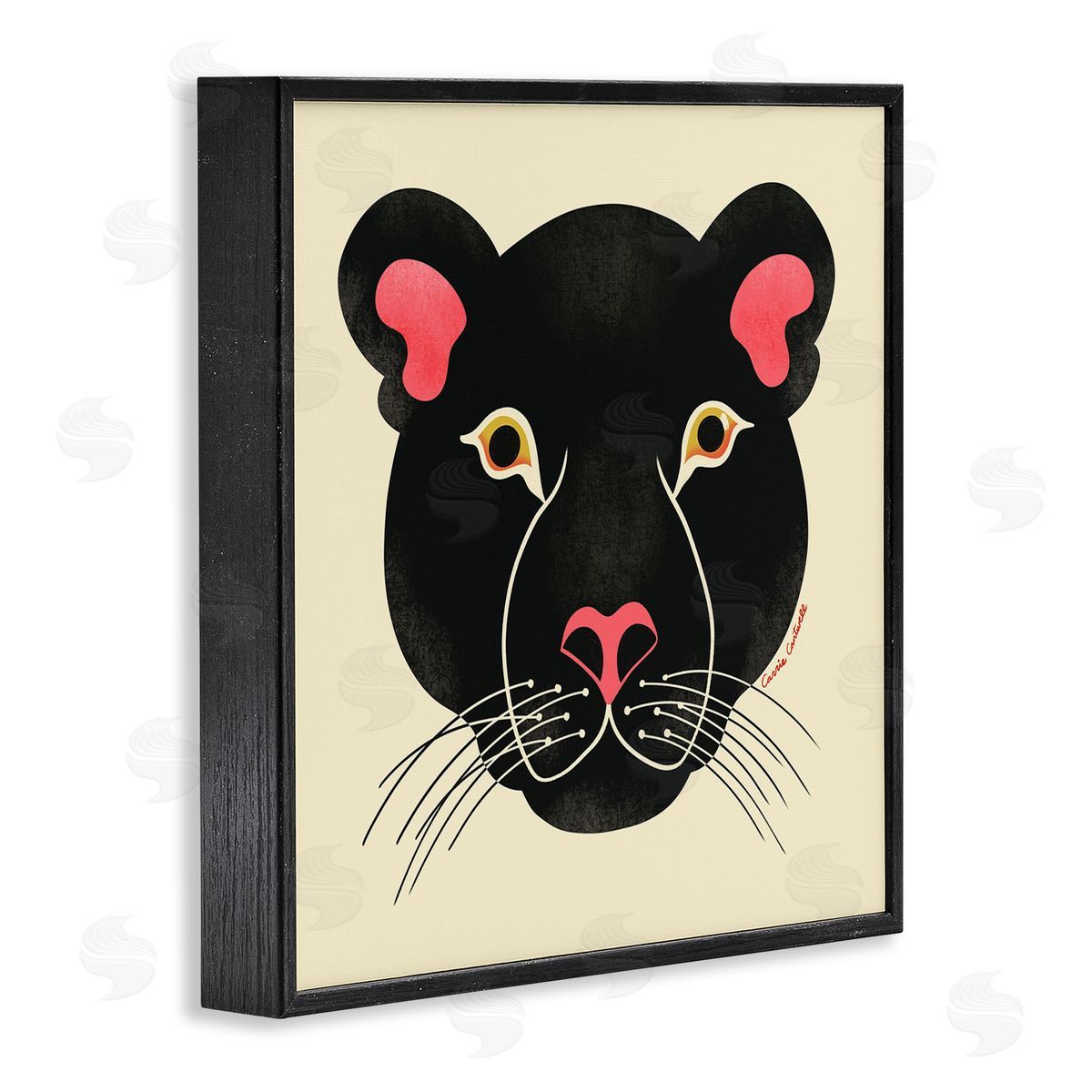 Minimal Wild Panther Face Black Frame Print Wall Art, Home Decor by Carrie Cantwell