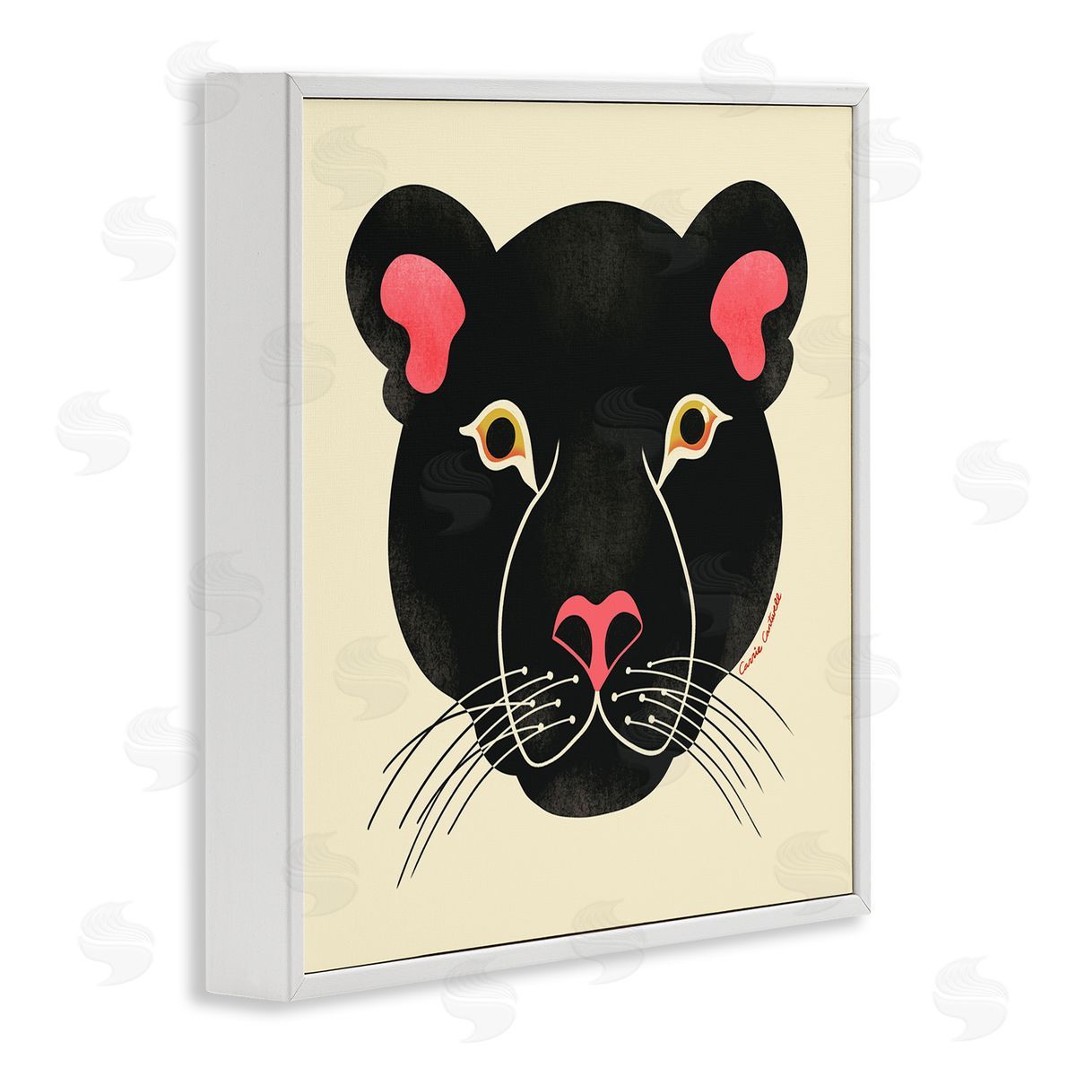 Minimal Wild Panther Face White Frame Print Wall Art, Home Decor by Carrie Cantwell