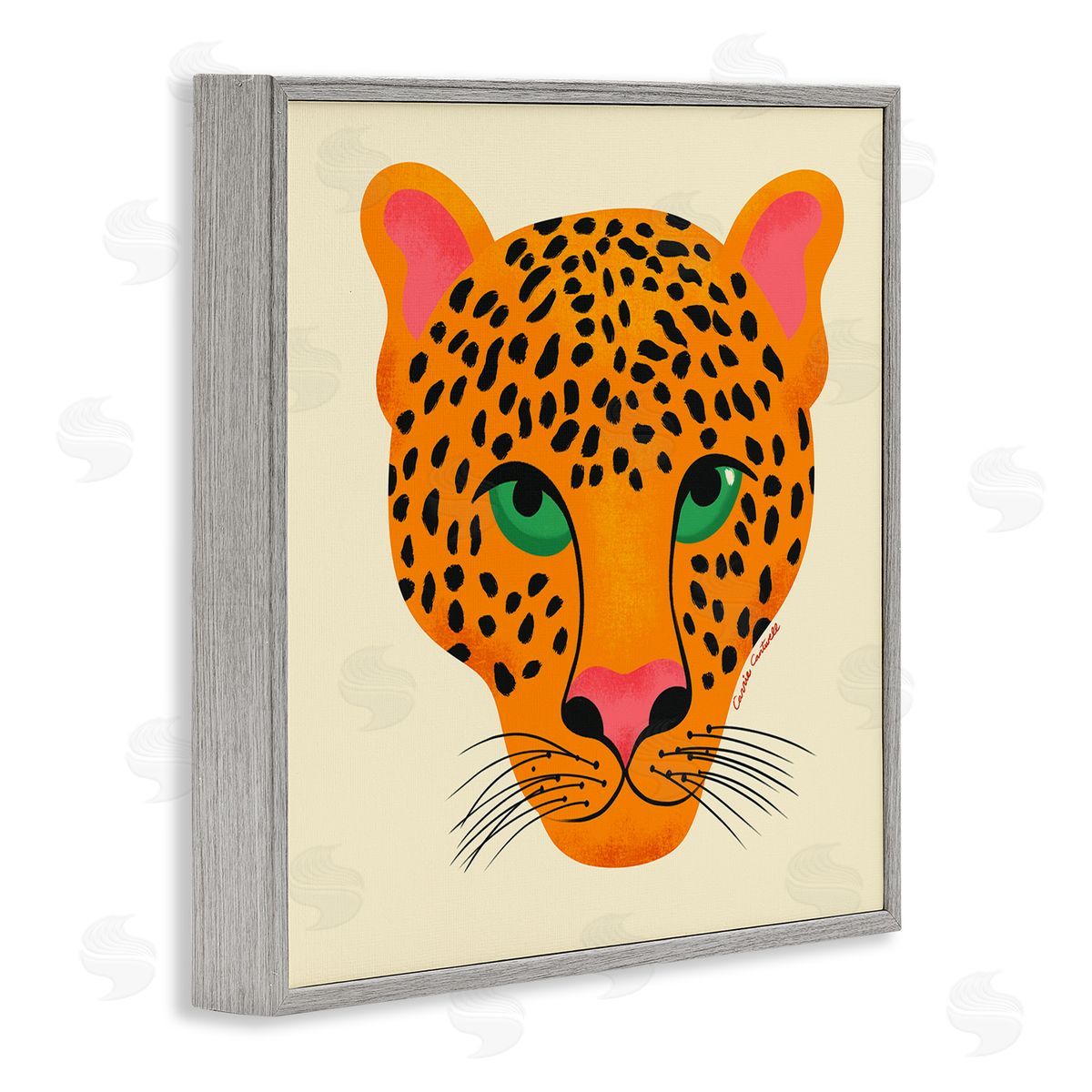 Modern Leopard Wildlife Face Grey Frame Print Wall Art, Home Decor by Carrie Cantwell