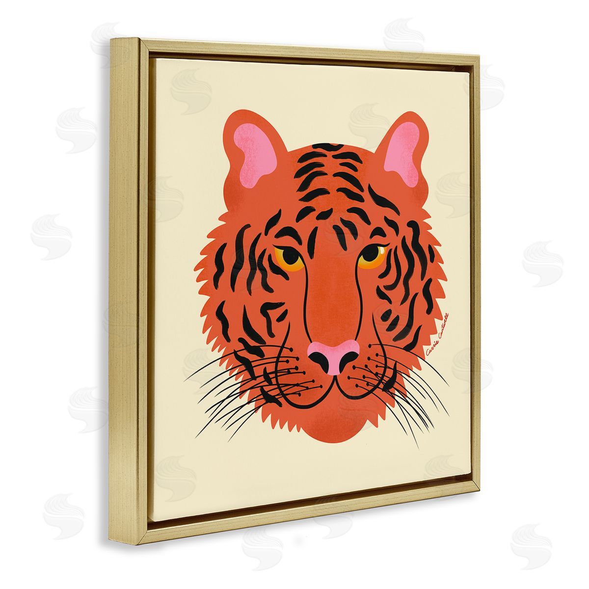 Modern Wild Tiger Face Gold Floating Frame Canvas Wall Art, Home Decor by Carrie Cantwell