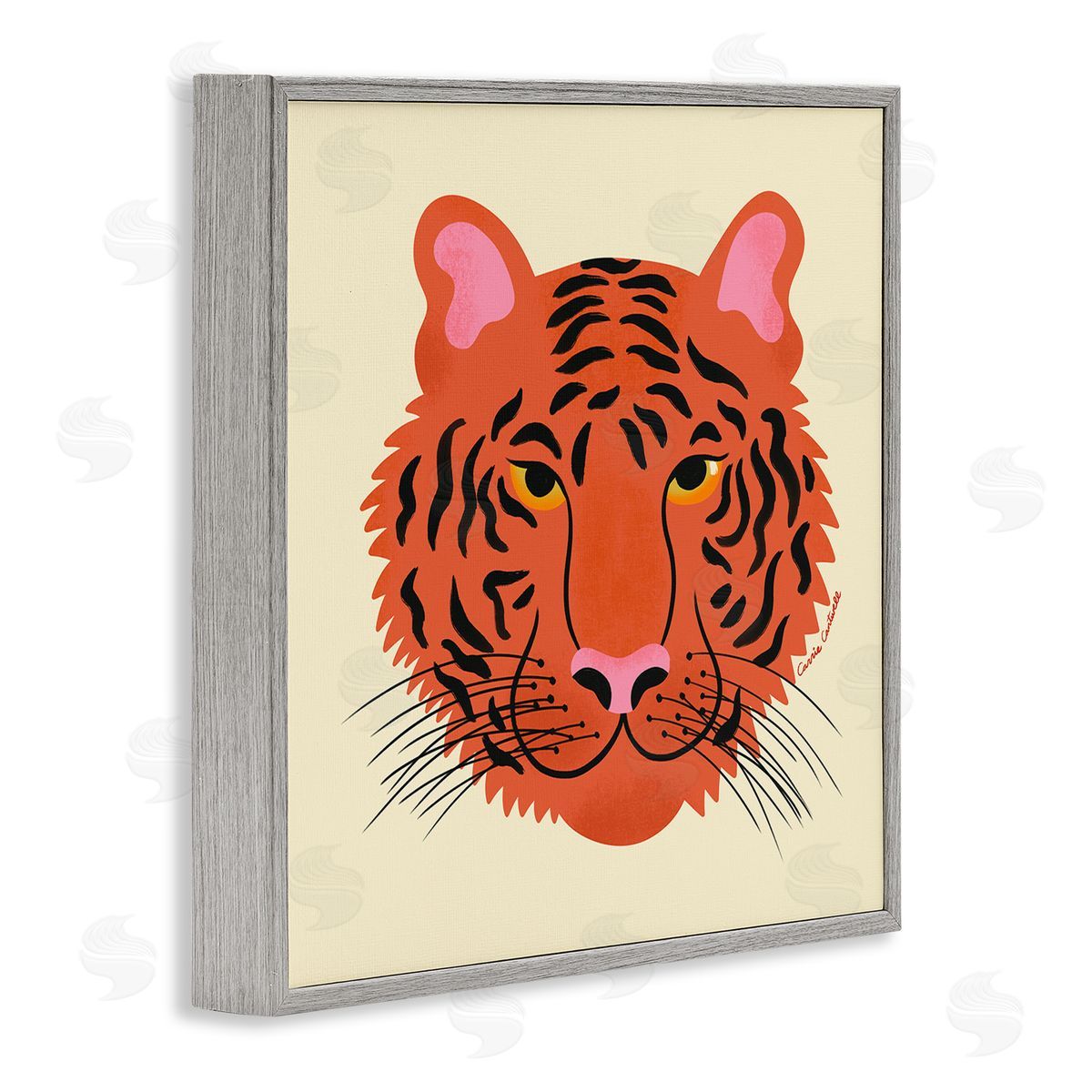 Modern Wild Tiger Face Grey Frame Print Wall Art, Home Decor by Carrie Cantwell