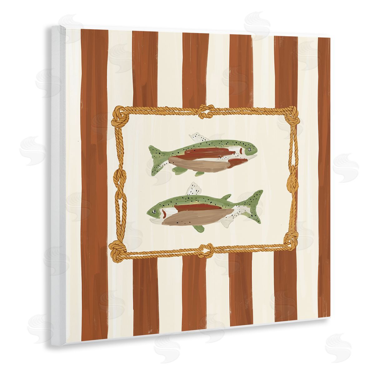 Veronica Lara Gone Fishing on Stripes Canvas Wall Art Print