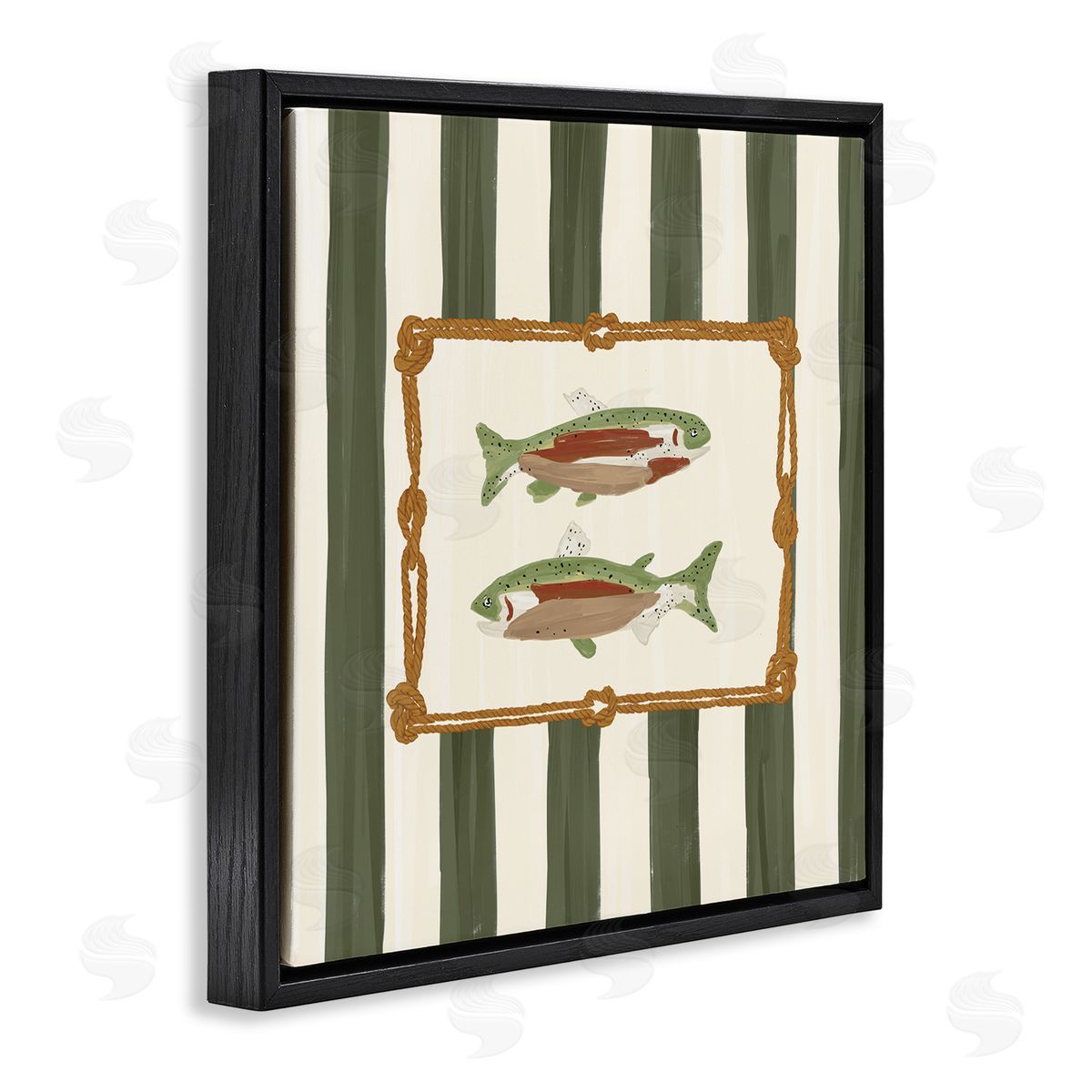 Veronica Lara Gone Fishing Green Stripes Canvas Wall Art Print